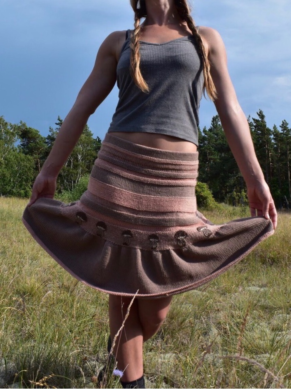 Hand Knit Cotton/Linen Mushroom Skirt